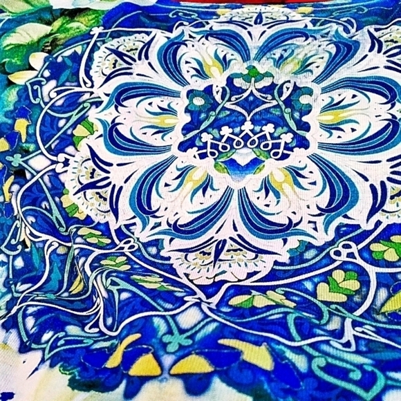 Style & Co M Turquoise Medallion Print Short Sleeve Embellished   Blouse - Picture 7 of 7